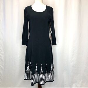 NWT Nine West knit dress black white intarsia fit and flare size medium